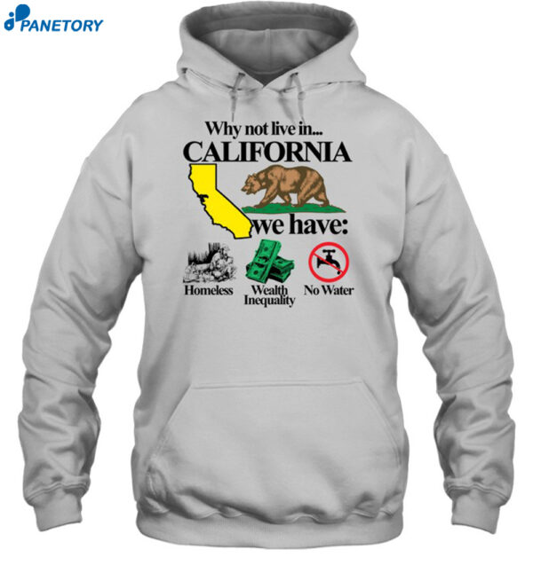 Why Not Live In California We Have Homeless Wealth Inequality No Water Shirt 2