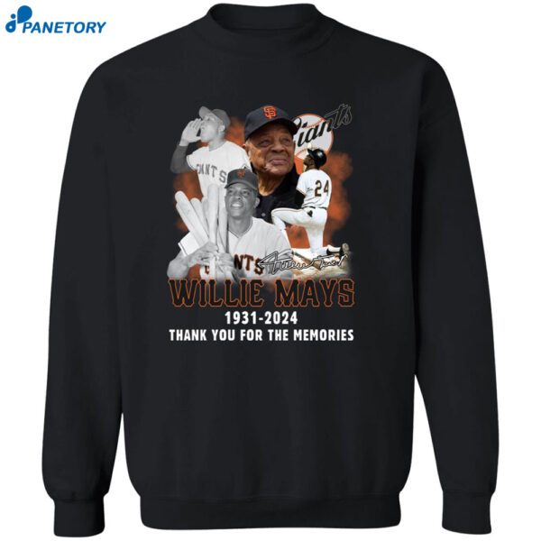 Willie Mays 1931-2024 Thank You For The Memories 2 Sided Shirt 2