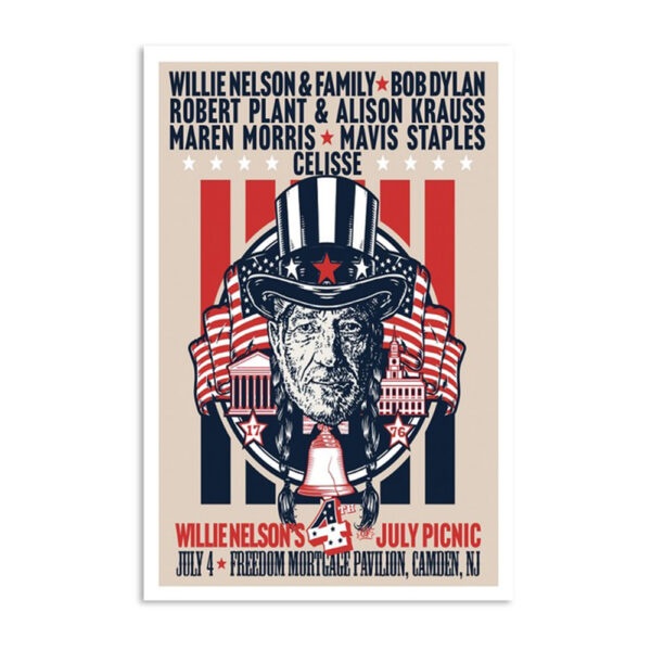 Willie Nelson Freedom Mortgage Pavilion Camden Nj July 4 2024 Poster