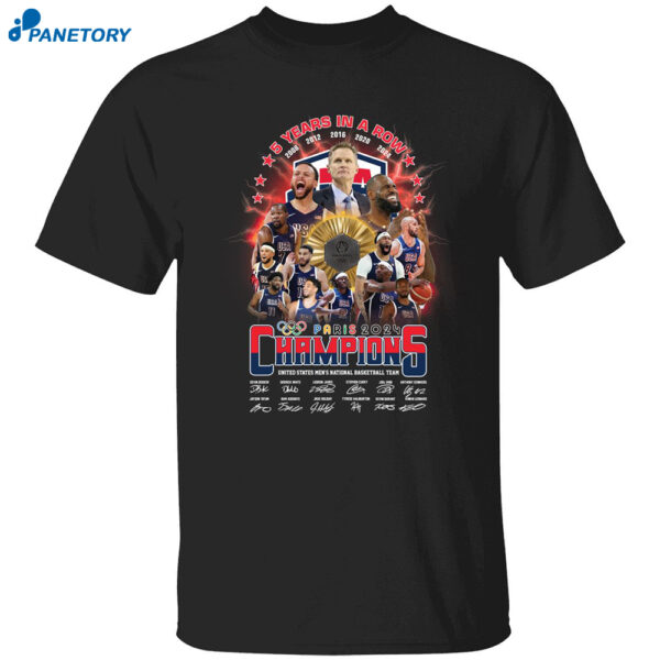 Usa National Basketball Team 2024 5 Years In A Row Champions Signatures Shirt