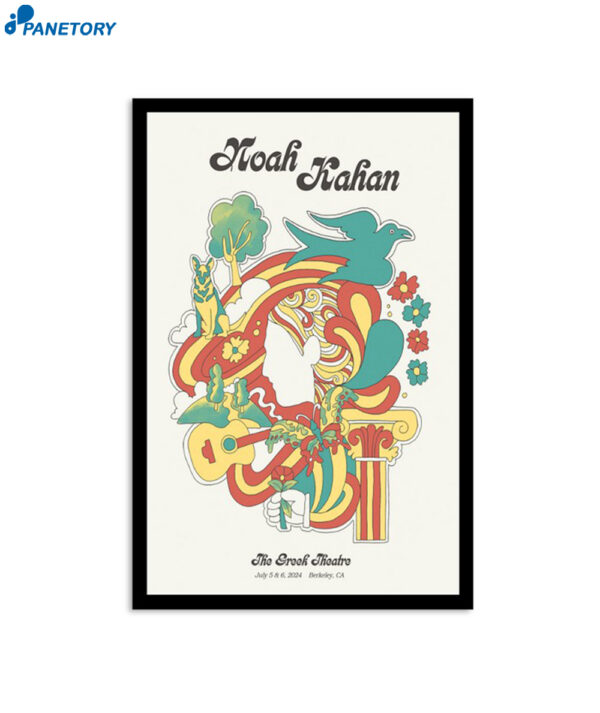 Noah Kahan July 5-6 2024 The Greek Theatre Berkeley Ca Concert Artist Poster