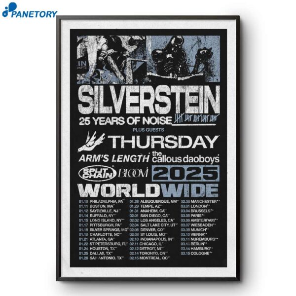 Silverstein 25 Years Of Noise Worldwide 2025 Tour Poster