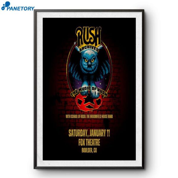 Rush Archives Fox Theatre In Boulder Co January 11 2025 Poster