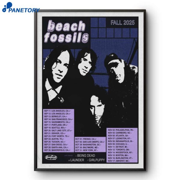 Beach Fossils North America Fall Tour 2025 Poster