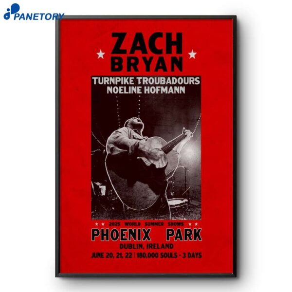 Zach Bryan Phoenix Park Dublin World Summer Shows Jun 22 2025 Poster