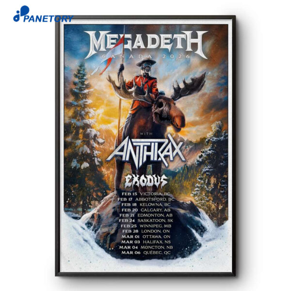 Megadeth With Anthrax Canada Shows 2026 Poster
