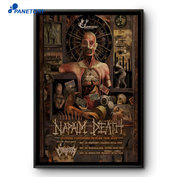 Napalm Death Dystopia Vanquished Mexican Shows 2025 Poster