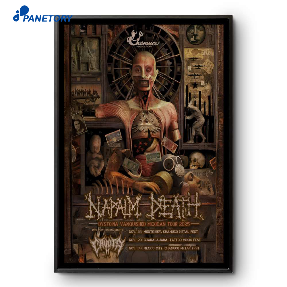 Napalm Death Dystopia Vanquished Mexican Shows 2025 Poster 2 Napalm Death Dystopia Vanquished Mexican Shows 2025 Poster
