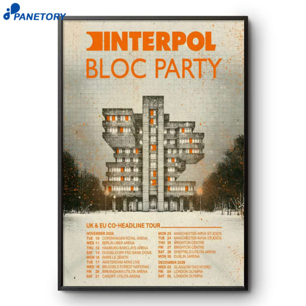 Interpol And Bloc Party UK-EU Co Headline Tour November 2026 Poster