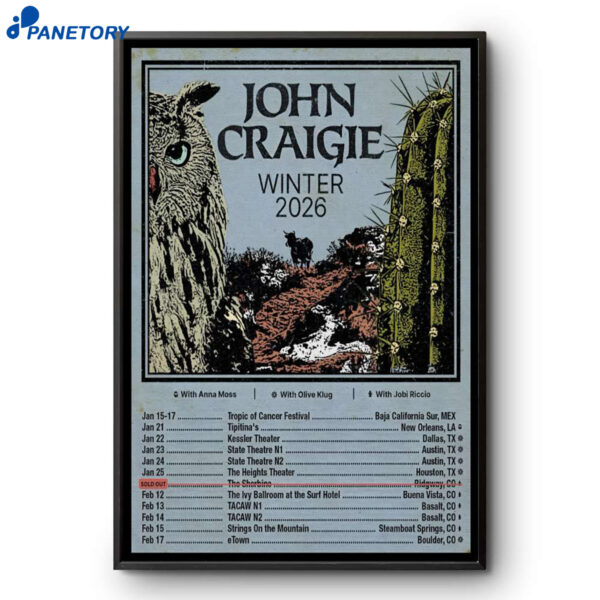 John Craigie Tour Winter 2026 Poster