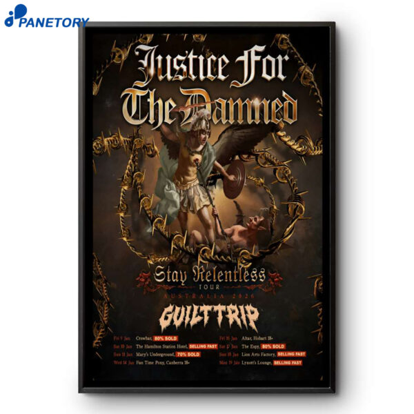 Justice For The Damned Stay Relentless Australia Tour 2026 Poster