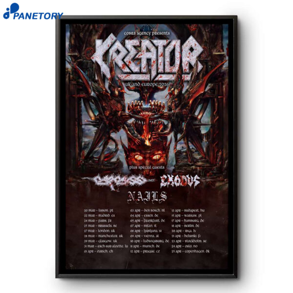 Kreator UK And EU Tour 2026 Poster