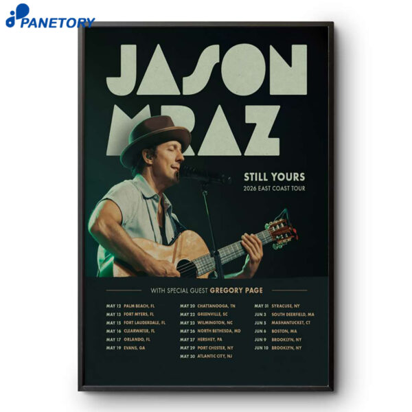Jason Mraz East Coast Tour 2026 Poster