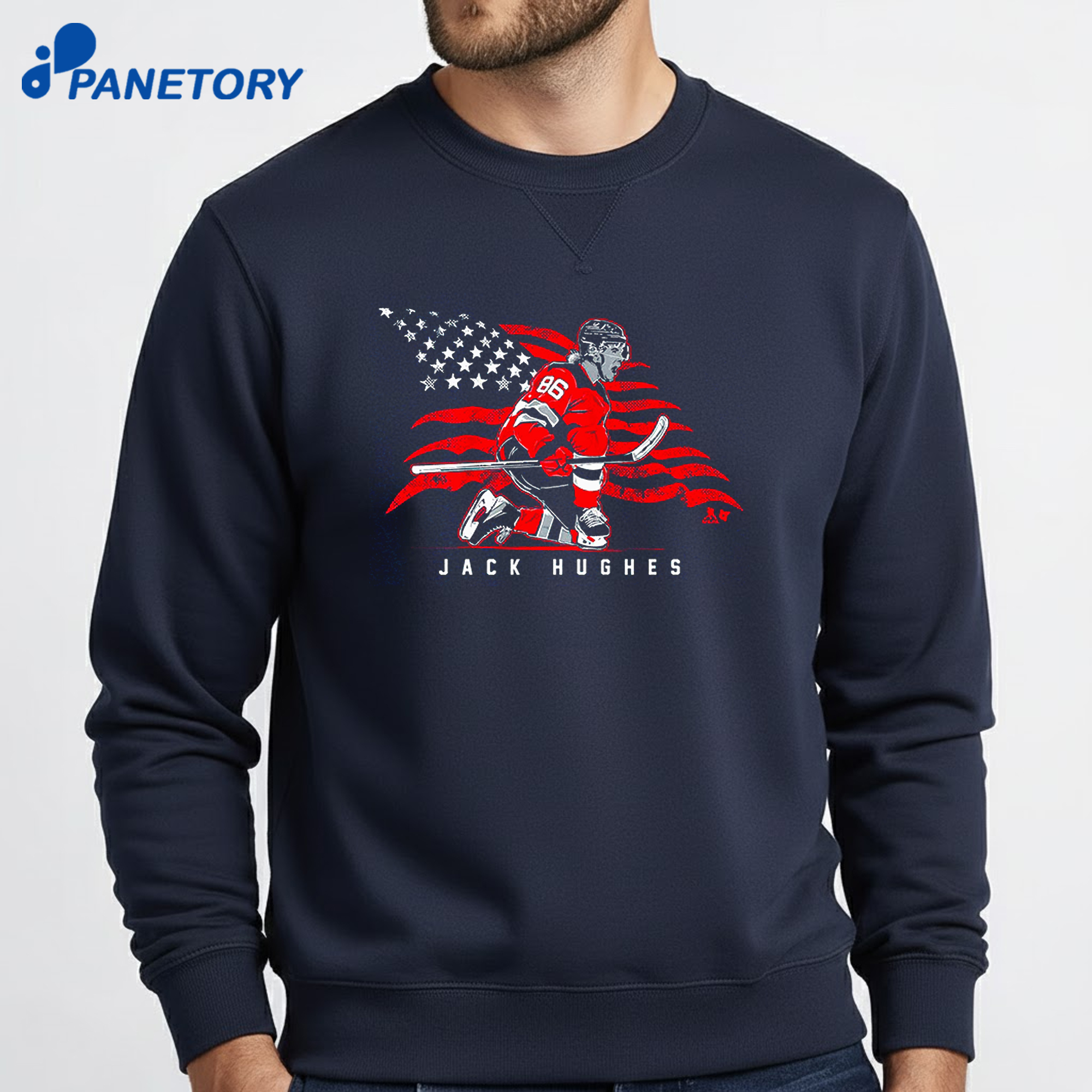 Jack Hughes Stars &Amp; Stripes Superstar Pose Shirt 6 Jack Hughes Stars & Stripes Superstar Pose Shirt 2