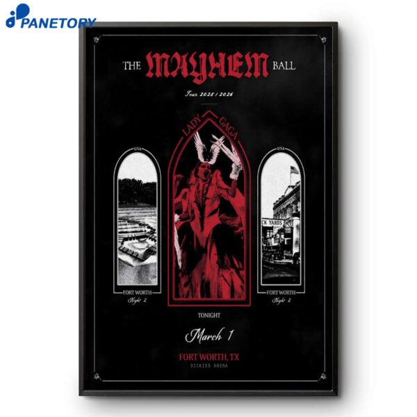Lady Gaga The Mayhem Ball Tour Fort Worth TX Mar 1 2026 Poster