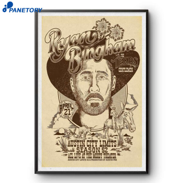 Ryan Bingham Cocnert Tour Austin TX Apr 21-2026 Poster