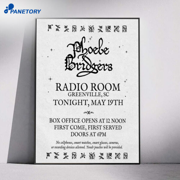 Phoebe Bridgers Radio Room Greenville SC May 19 2026 Poster