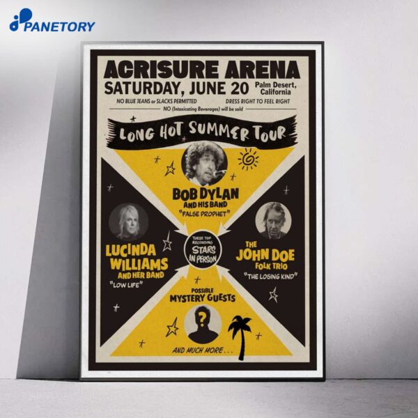 Bob Dylan Tour Acrisure Arena Palm Desert California Jun 2026 Poster