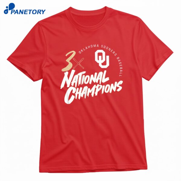 Oklahoma Baseball 3-time National Champions T-Shirt