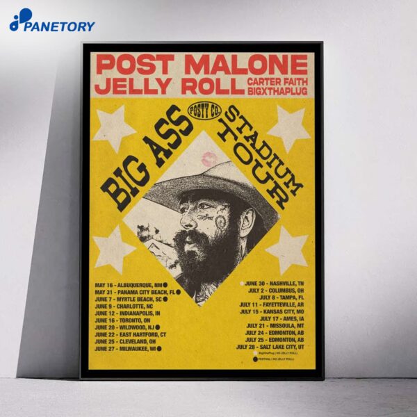Post Malone Jelly Roll Carter Faith Bigxthaplug Big Ass Stadium Tour 2026 Poster