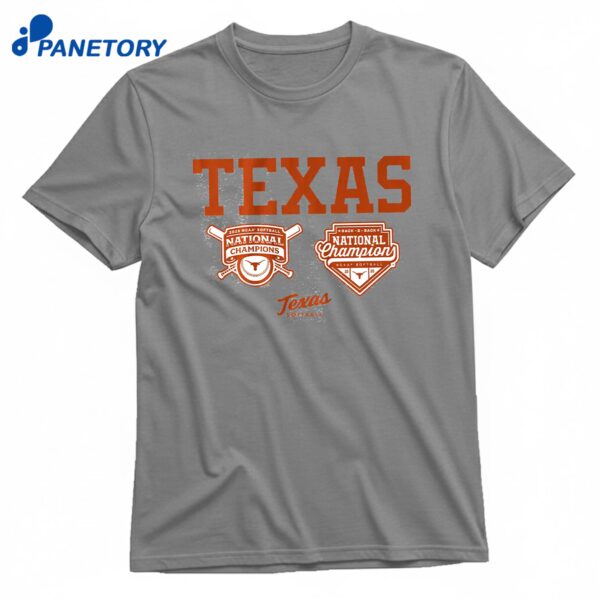 Texas Softball Back-to Back Champions Logos T-Shirt