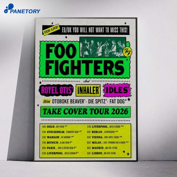 Foo Fighters EU And UK Tour 2026 Poster