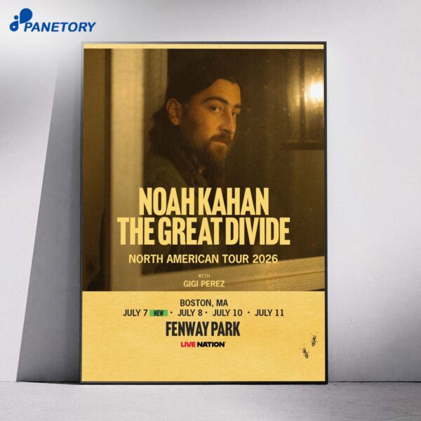 Noah Kahan The Great Divide Tour Fenway Park Poster 2026