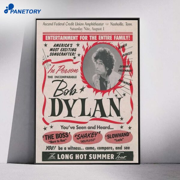 Bob Dylan Ascend Federal Credit Union Amphitheater Nashville Live Exclusive Aug 1 2026 Poster