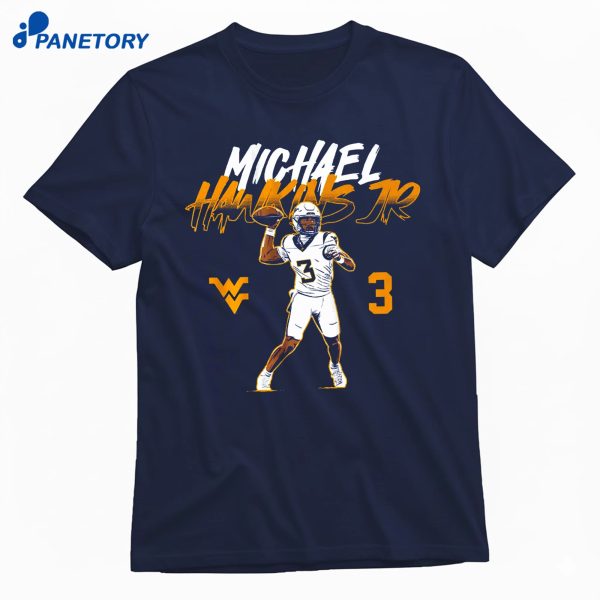 West Virginia Football Michael Hawkins Jr. Name Number Pose T-Shirt