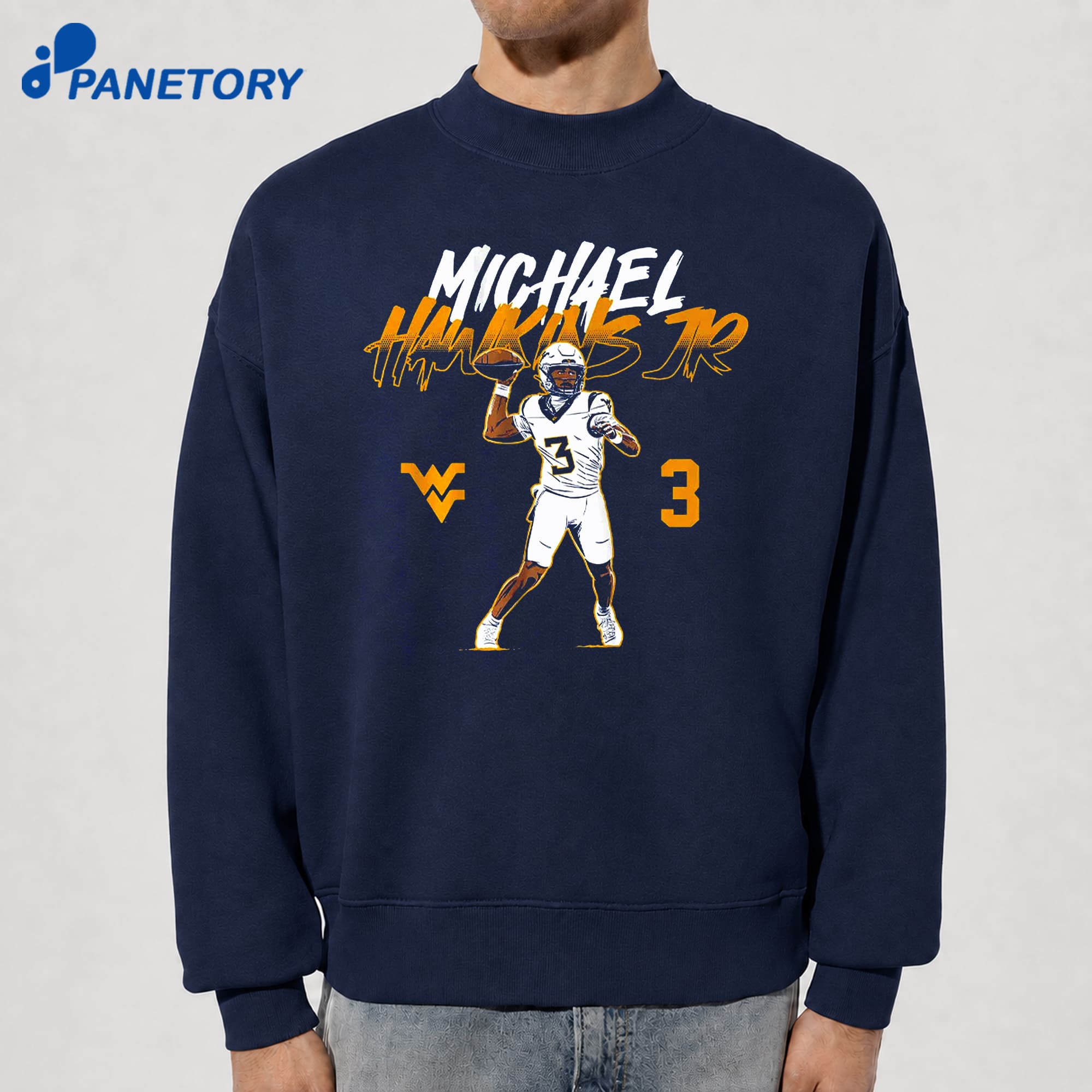 West Virginia Football Michael Hawkins Jr. Name Number Pose T-Shirt 8 West Virginia Football Michael Hawkins Jr. Name Number Pose T-Shirt 2